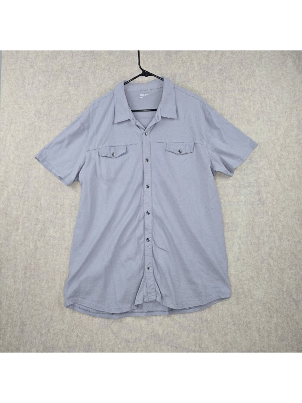 Gap Men’s Short-Sleeve Gray Button-Down Shirt XXL Tall Cotton Casual Relaxed Fit